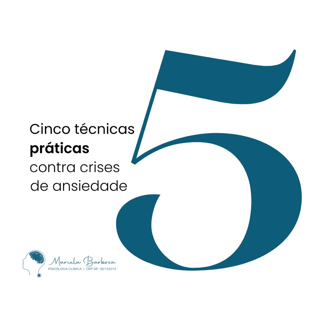 Para tanto, 5 técnicas práticas são indicadas para controle da Crise de Ansiedade/Ataque de Pânico.